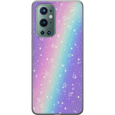 Kompatibelt Mobildeksel til OnePlus 9 Pro Rainbow-farget pastellbakgrunn med hvite stjerner og gnistrende prikker i myk overgang