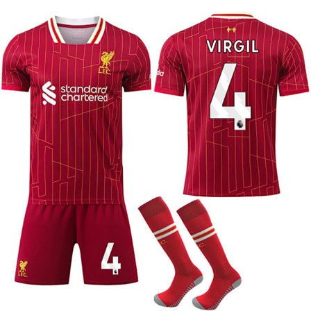 Liverpool Hjemmefodboldtrøje med Strømper 2024-2025 Børn Voksen No.4 Virgil No.4 Virgil