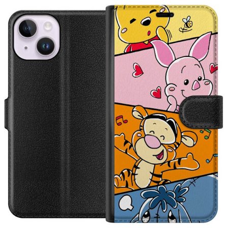 Kompatibelt Plånboksfodral till Apple Apple iPhone 15 Söt barnillustration med nalle, tiger, gris och åsna i färgglad lekfull design för barnrum