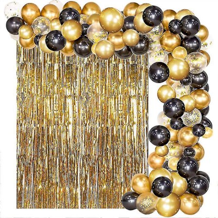 110pcs Balloons Black Golden Latex Balloon For Party Decor With Aluminum Film Curtain