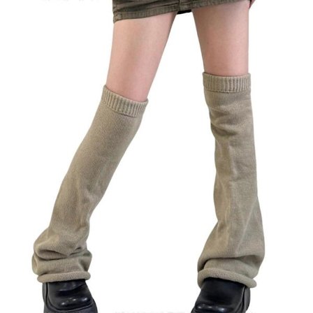 Strikkede lårhøje benvarmere sokker til kvinder, varme, stilfulde, ensfarvede, udvidede benvarmere strømper