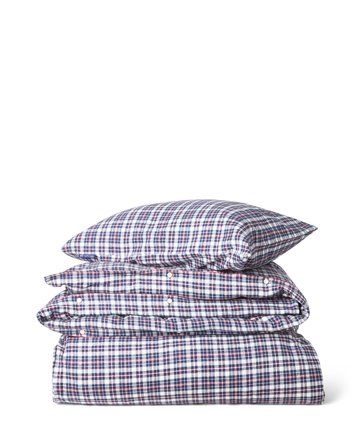 Lexington Checked bed set cotton flannel, dark blue