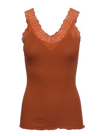 Organic Top W/ Lace T-shirts & Tops Sleeveless Brun Rosemunde