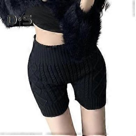Dame Vintershorts med Høy Midje Strikkede Elastiske Ensfargede Varme Anti-eksponerings Basic Shorts for Hverdagsbruk Hjemme Og Mer (svart)