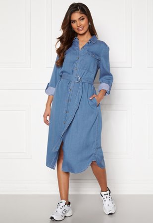 VILA Oakes Midi Shirt Dress Medium Blue Denim Klær