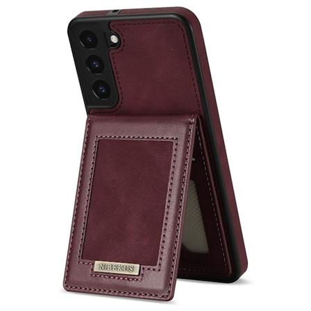 For N.Bekus Brand Samsung Galaxy S22 5G Top og Bund Åbning Side Sticker Læder Etui Bordeaux