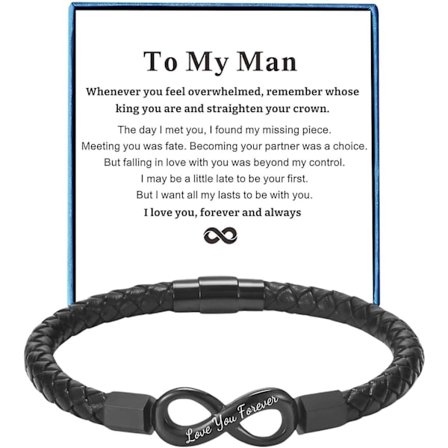 Til min mand Armbånd til kæreste mand Mænds uendelighed læderarmbånd Valentinsdag fødselsdag fars dag julegaver til ham