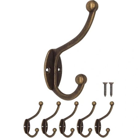 Antika Klädkrokar, Gjutjärn Mässing Brons Design; Vintage Country Retro Hus, Set med 5/svart