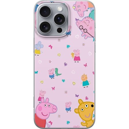 Kompatibel Mobilcover til Apple iPhone 16 Pro Max Peppa Gris med en baby i armene, morgris motiv i farverig og blød børneillustration med hjerter