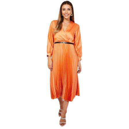 Krisp Dam/dam Plisserad Satin Wrap Långärmad Midiklänning