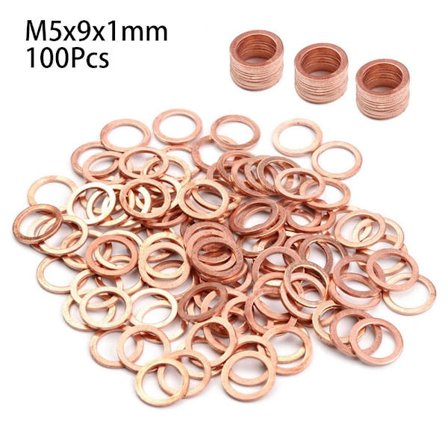 50 stk/100 stk kobberskive flad ringpakning 100 stk. M5X9X1MM