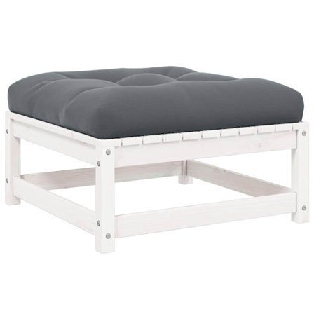 vidaXL Fotpall med dyna för trädgården vit massiv furu