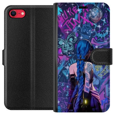 Yhteensopiva Lompakkokotelo Apple Apple iPhone 7 Värikäs graffitipiirros, jossa on sinisellä hiuksilla varustettu hahmo kaupunkimaisessa neon-tyyli