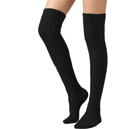 ING Vinterstrømper til kvinder, strikkede termostrømper, støvlesokker, et par sorte termostrømper