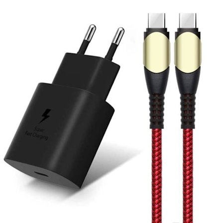 Snabbladdare 25W + USB-C-kabel 60W Nylon Röd 1M för Xiaomi 15 14 13 12-12T Pro 13 Ultra 11i 11T Pro Mi 11 Lite