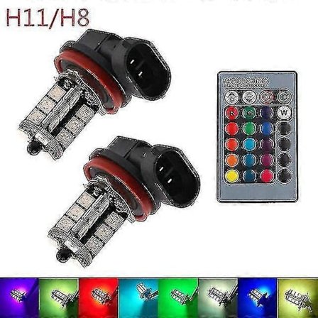 2 stk. 9006 H4 Hb4 H7 H8 H9 H11 Universal Auto Rgb Atmosfære Lampe 5050 Led Lys Bilprodukter Tilbehør Med Fjernkontroll [DB]
