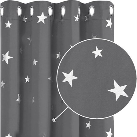 Set med 2 termiska mörkläggningsgardiner Anti-Cold Silver Star Pattern Gardiner med öljett 132x245cm Ljusgrå