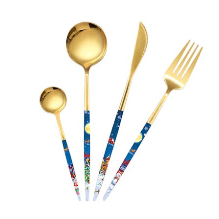 Gullbelagt julebestikksett, rustfritt stål forrettgafler og skjeer