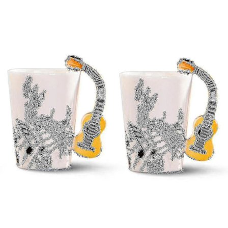 2x Kreativ Nyhed Guitar Håndtag Keramisk Kop Fri Spektrum Kaffe Mælk Te Kop Krus Unik Musikalsk VJB