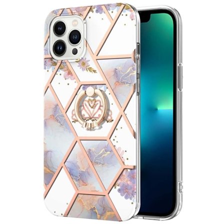 Marble Patterned Suojakuori With Ring Holder For iPhone 14 Pro Max - Kruunu