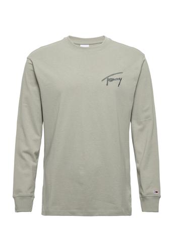 Tjm Tommy Signature Ls Tee T-shirts Long-sleeved Vihreä Tommy Jeans