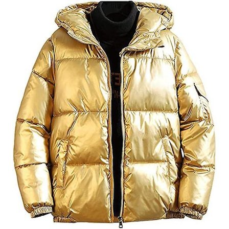 Herre Casual Hætte Fuld Lynlås Metallisk Skinnende Kort Dunjakke