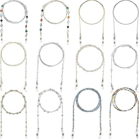 12 stk. Brillekjede Halskjede Brilleholder Perler Lanyard Kjeder Snor