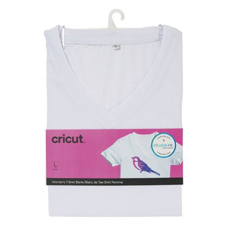 Personligt T-shirt - Cricut - 2007908 - Dam - V-hals - Storlek L - Vit