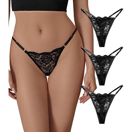 2025 Senaste Modell Spets G-string Trosor för Kvinnor Justerbara Sexiga Låg Midja Underkläder Andningsbara T-back Trosor Trosor 3-pack 3p05