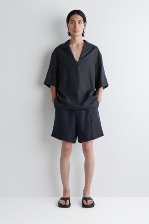 COS Men's Elasticated Linen Shorts in Blue