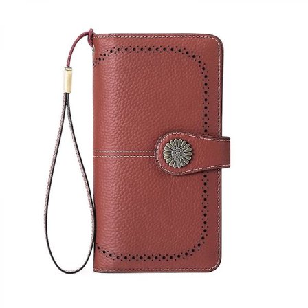 Women's Wallet Soft Leather Designer Tri-fold Multi-card Organizer Women's Clutch, Large, Card Holder Wallet (red-brown)