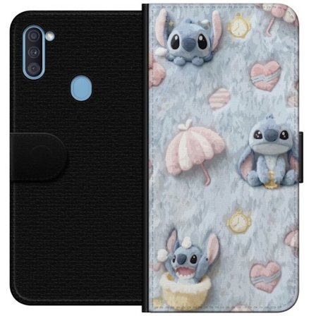 Kompatibelt Lommeboketui til Samsung Galaxy A11 Broder mønster med hjerter, paraplyer og pastellfarget myk bakgrunn