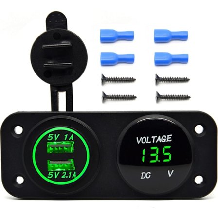 Uusin malli 2025 DC 12V - 24V LED digitaalinen volttimittari + kaksois-USB-pistorasia virtapaneeli 2.1A/1A laturi autolle veneelle meri-ilmastoon 