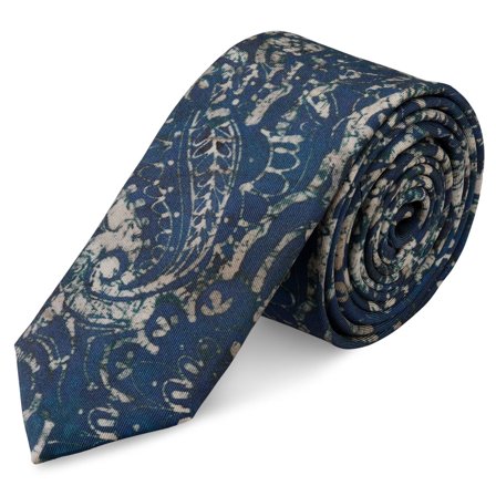 Virtuo | Cravată de 6 cm din mătase cu model paisley de culoare albastru închis pentru bărbați - Cravate înguste