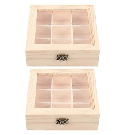 2 st Naturligt Trä Te Förvaringsorganisatör Klar Fönster Fack Te Påse Hållare