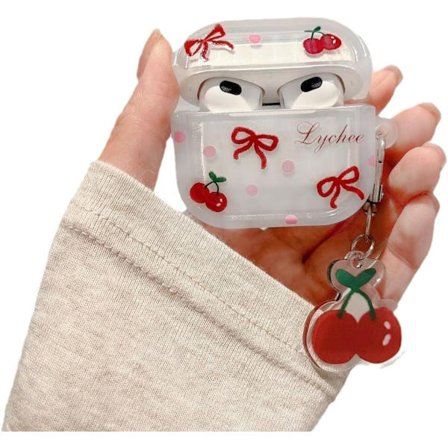 Hörlursfodral för AirPods 4, Sött Transparent Rosett Körsbär Klart Fodral Mjukt Silikon Skydd AirPods 4 Skal Stöttåligt Skydd