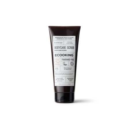 Ecooking Bodycare Scrub med Lavasten, Aktivt Kulpulver og AHA-Syre - Exfolierende Kropspleje, AllergiCertificeret, Parfumefri, Vegansk