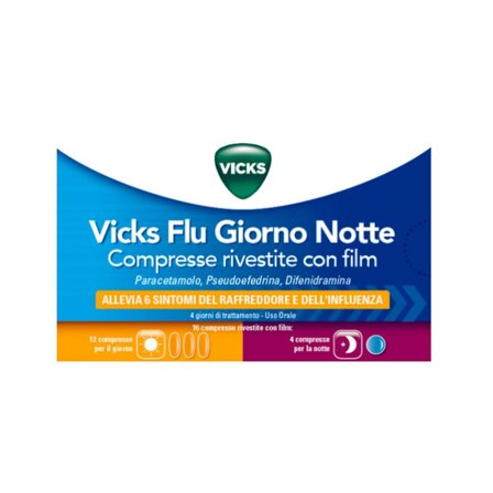 Vicks Flu Giorno Notte 12 Compresse Giorno + 4 Compresse Notte