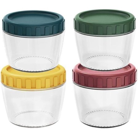 Glasskrukke med Skrulokk Lekkasjesikker Over Natten Havrebeholder, Havregryn Salatglass, for Frokostblandinger Melk Frukt Krydder Dressing, 4 Farger (