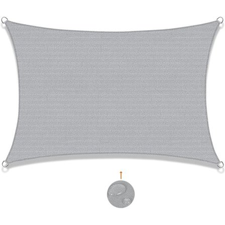 Solseil, vannavstøtende, 2 x 4 m, polyester, rektangulær, grå