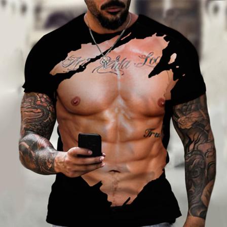 Män 3d- Printed Muskel Kortärmade T-shirts Crew Neck Tee Blus 8# 5xl