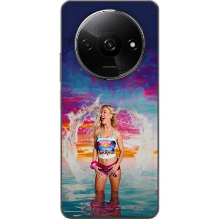 Kompatibelt Mobildeksel til Xiaomi Redmi A3 Blond kvinne i fargerik strandantrekk som leker i havet ved solnedgang