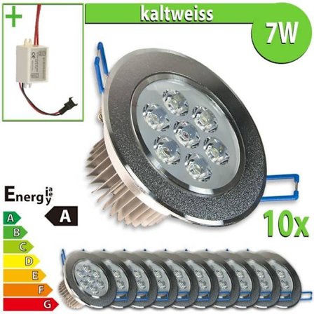 10x LEDVero LED Spot indbygget 7W rund form kold hvid.