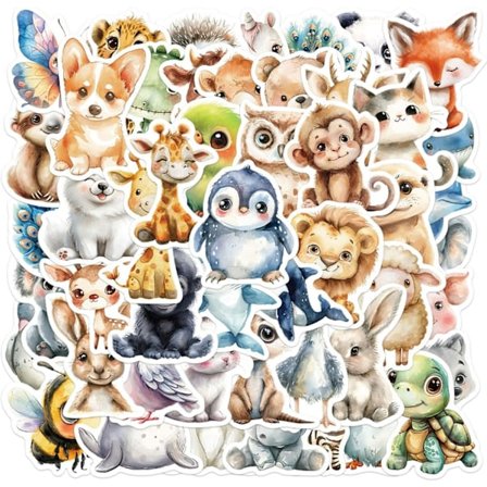 50 stk Vannfarge Dyre Klistremerker Vanntette Vinyl Klistremerker for Barn Scrapbooking DIY Håndverk