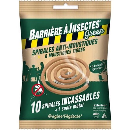 Green BARBIOSPIR10N hyttyskäärmeet - Pakkauksessa 10 hyttyskäärmettä