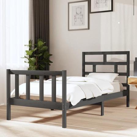 Vidaxl Sängram Grå Massiv Furu 90x200 Cm Grå