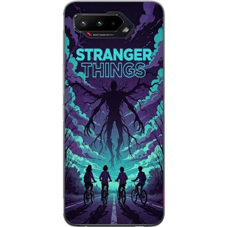 Kompatibel Mobilcover til Asus Asus ROG Phone 5 Stranger Things-inspireret fantasyillustration med mørkt monster, cyklende børn og dramatisk rød hi