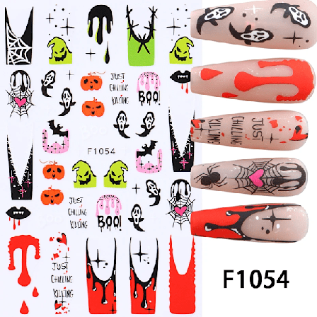 Halloween Negleklistermærker Sorte Kat Spøgelser Edderkop Spindelvæv Design Decals Holografiske Selvklæbende Slider Manikyr Kunst Og Dekoration F1054