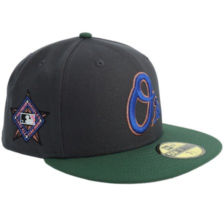 New Era - MLB Grey fitted Czapka Z Daszkiem - Hatstore Exclusive x Baltimore Orioles 59FIFTY All Star Game Grey/Olive Green Fitted @ Hatstore