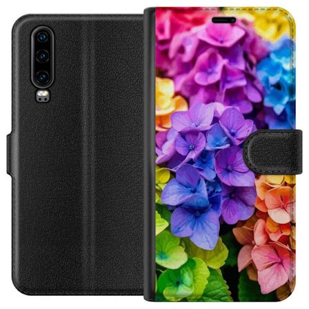 Yhteensopiva Lompakkokotelo Huawei P30 Hydrangea kukkia hortensia kukkia värikkäitä sateenkaari kukkakuosi vaaleanpunainen sininen violetti keltainen